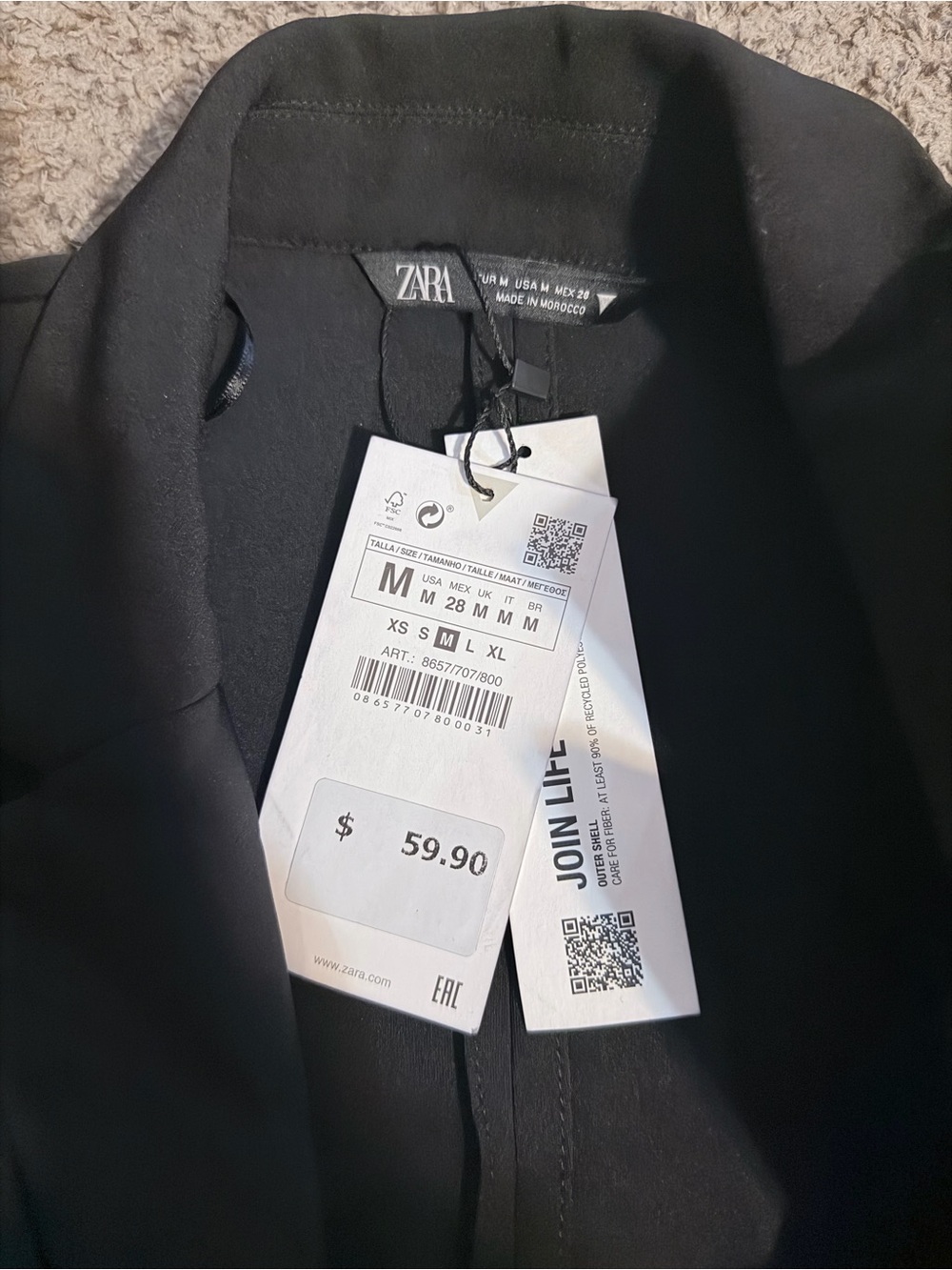 Zara Black Cropped Blazer with Rhinestone Fringe - Picture 4 of 5